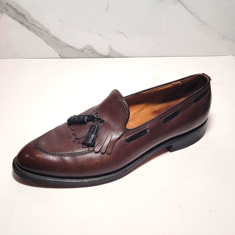 Men's leather Almond Toe kilt tassels loafers Size 11